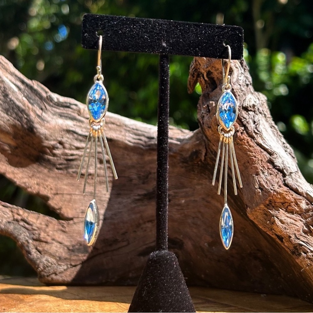 ✨Starborn blue topaz and silver shooting star drop earrings 3” long